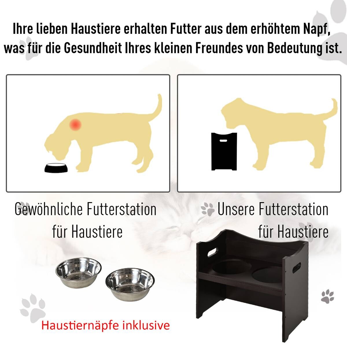 PawHut Futterstation dunkelbraun MDF B/H/T: ca. 54x47x32 cm