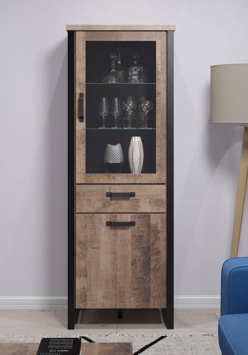 Standvitrine Emile Eiche Tabak Nachbildung B/H/T: ca. 70x195x45 cm