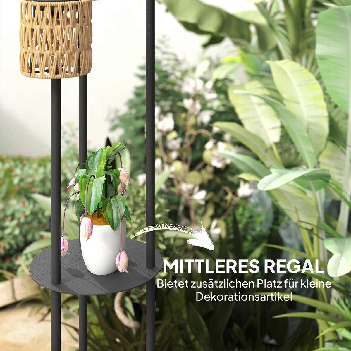 Outsunny Stehlampe gelb Rattan Stahl B/H/L: ca. 37x144x37 cm