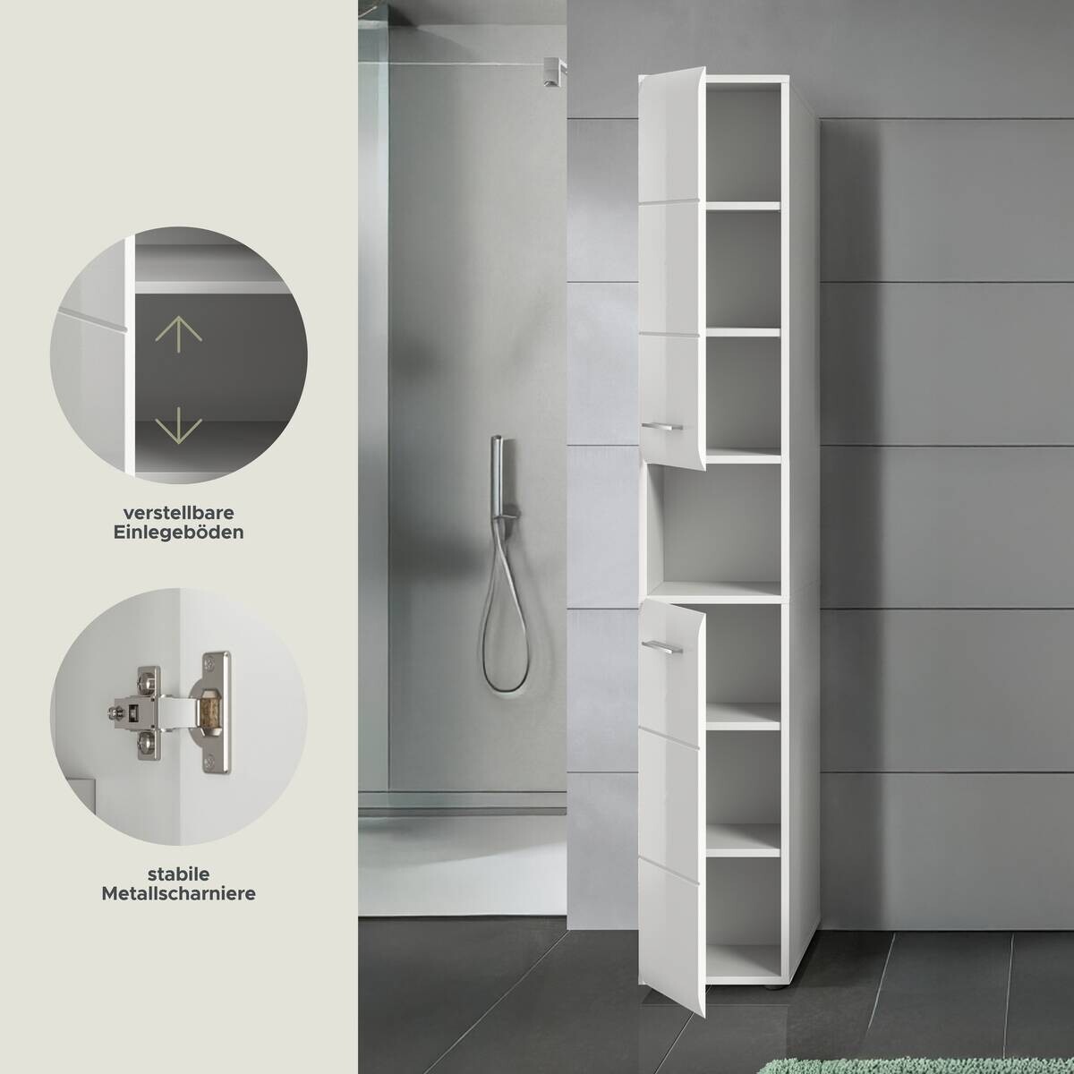 Hochschrank Ice weiß weiß Hochglanz B/H/T: ca. 30x185x30 cm