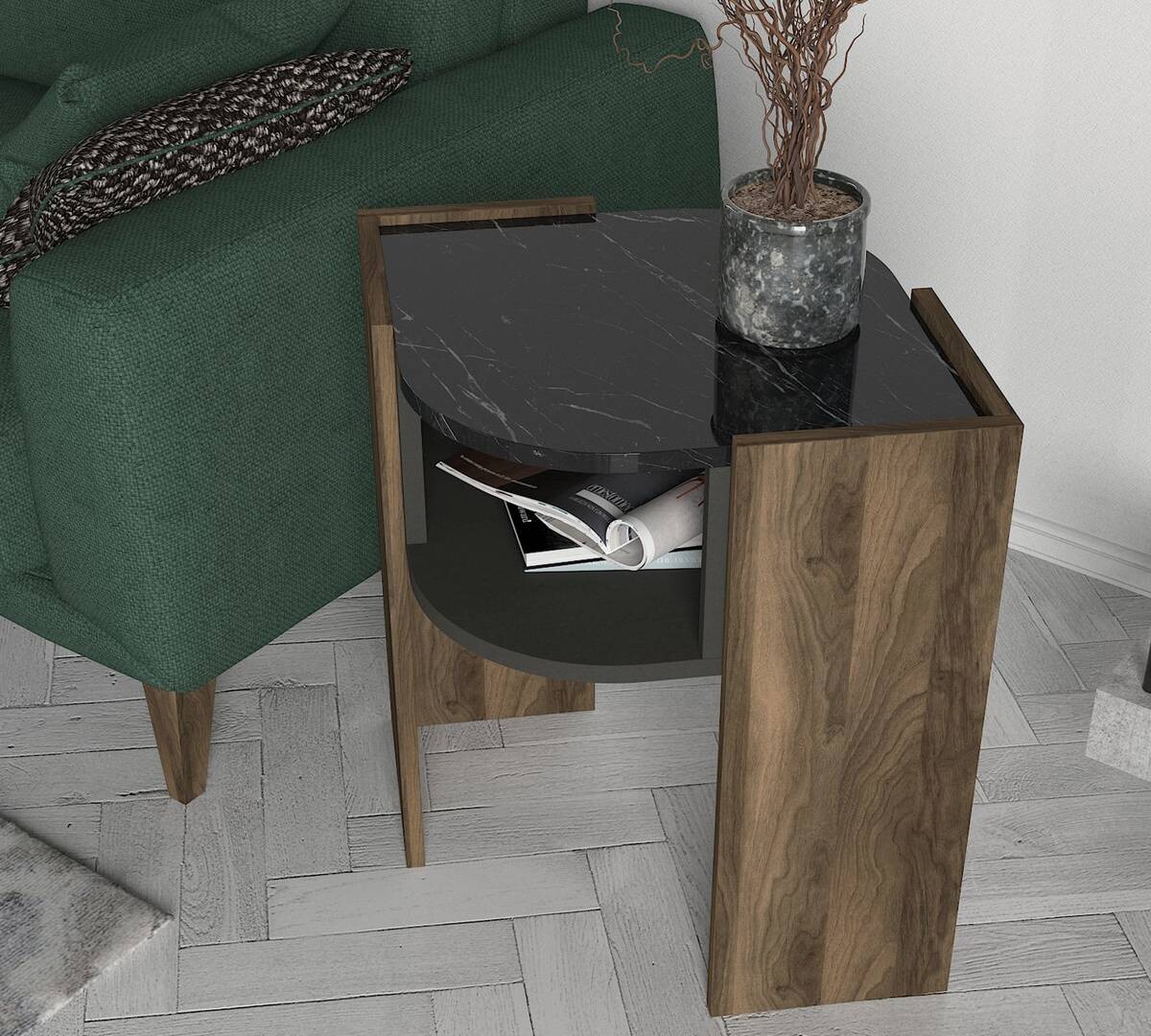 Beistelltisch Marbel walnuss Nachbildung Marmor Optik Spanplatte B/H/T: ca. 47,6x60x22 cm