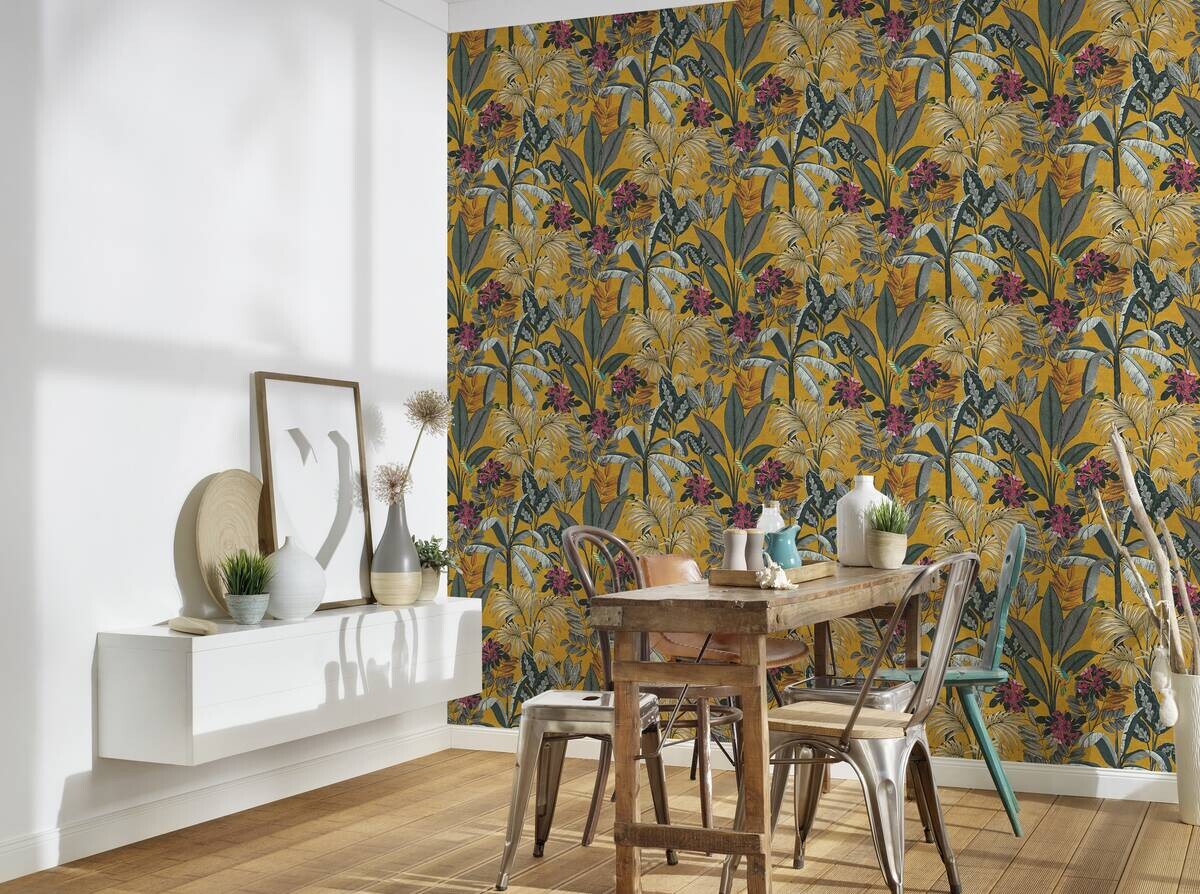 A.S.Creation Vliestapete grau grün gelb B/H/D: ca. 53x1005x8 cm