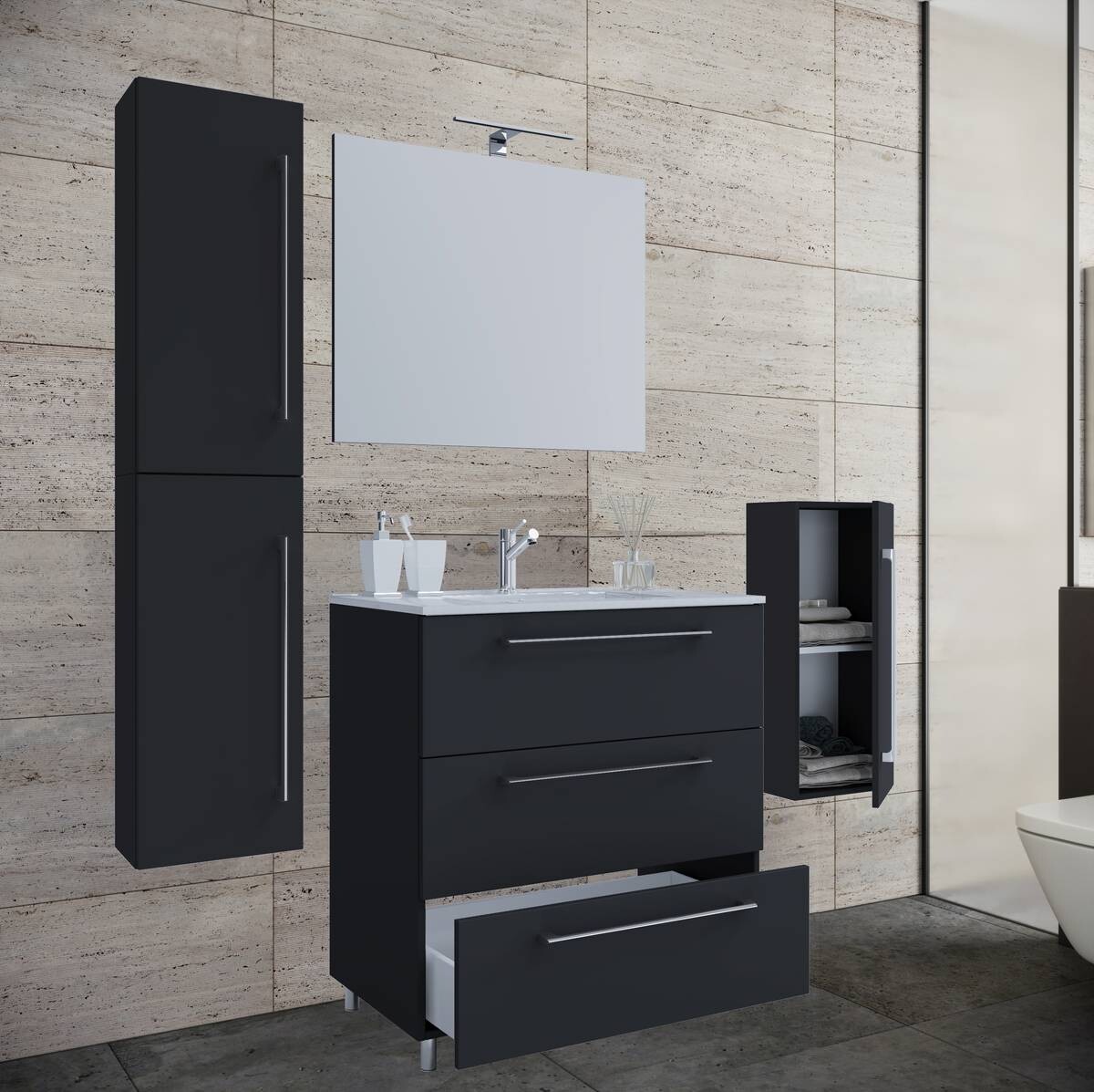 Waschplatz 5tlg-Schubo schwarz B/H/T: ca. 80x86x46 cm