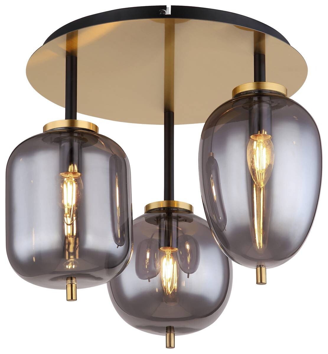 GLOBO Deckenleuchte Blacky messing Metall Glas H/D: ca. 36x46 cm 3 Brennstellen