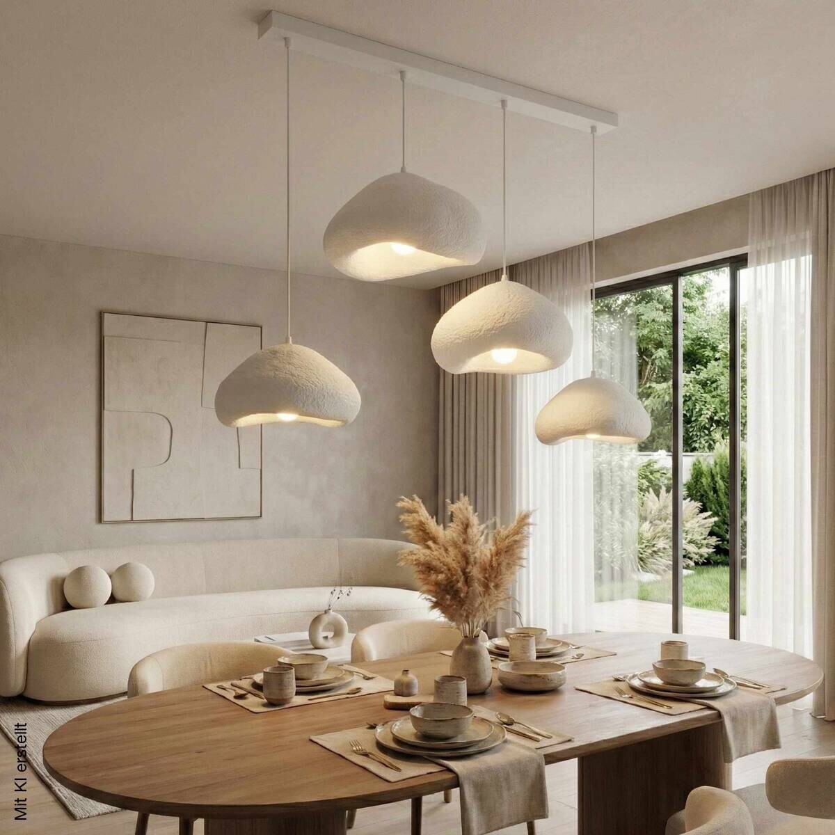 Opviq Pendelleuchte weiß Metall Fiberglas B/H/T/L: ca. 154x110x46x154 cm E27 4 Brennstellen