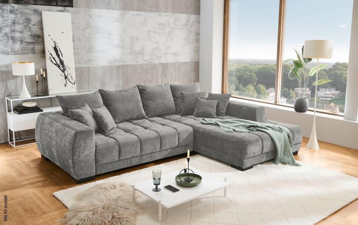Ecksofa Silbergrau Microfaser B/H/T: ca. 300x86x215 cm