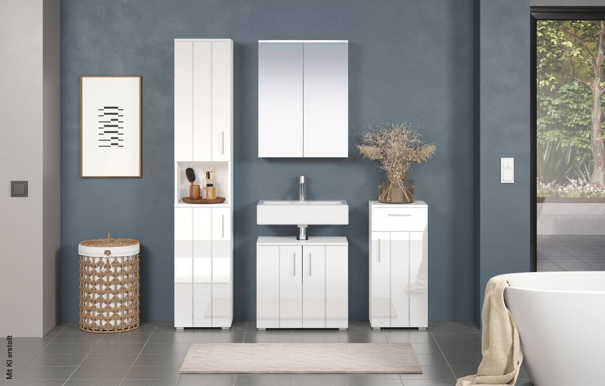 Hochschrank Wons weiß Hochglanz weiß matt B/H/T: ca. 37x192x31 cm