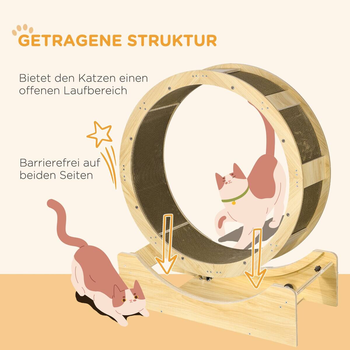 PawHut Katzenlaufrad Eiche Papier B/H/L: ca. 33,5x94x91 cm