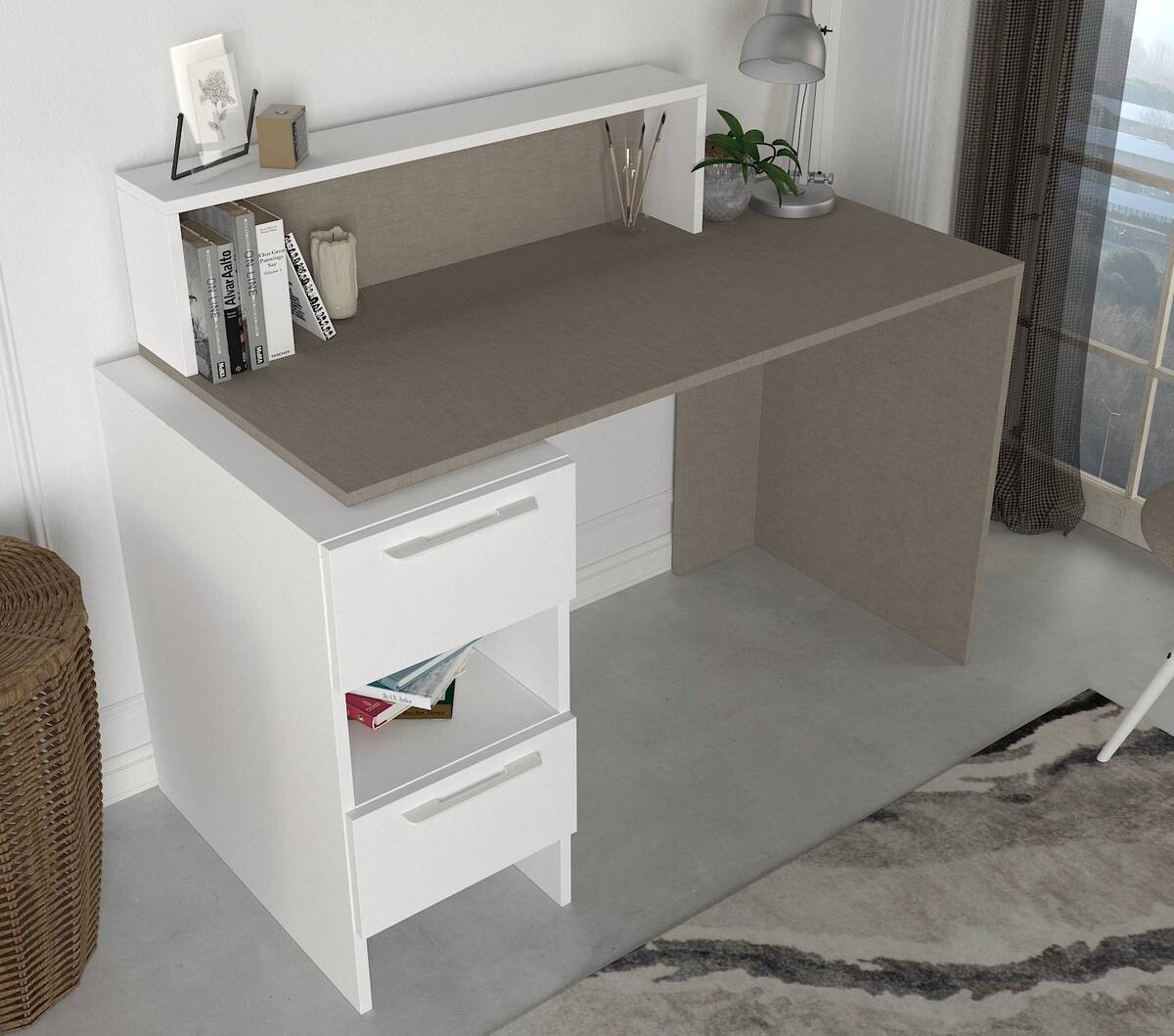 Schreibtisch Mikasa weiß grau B/H/T: ca. 127x90x60 cm
