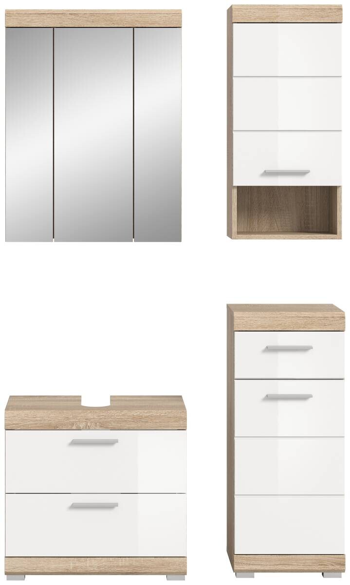 Badezimmer-Set Lambada Eiche Sonoma Nachbildung weiß Hochglanz B/H/T: ca. 112x191x37 cm