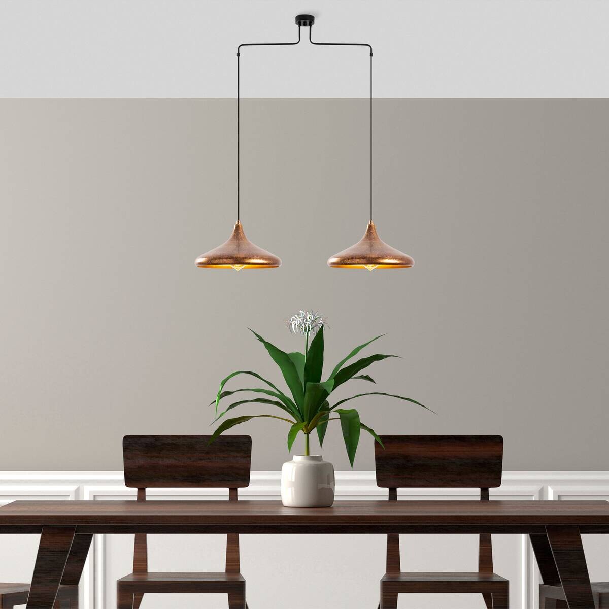 Opviq Pendelleuchte braun Metall B/H/T/L: ca. 100x132x35x100 cm E27 2 Brennstellen