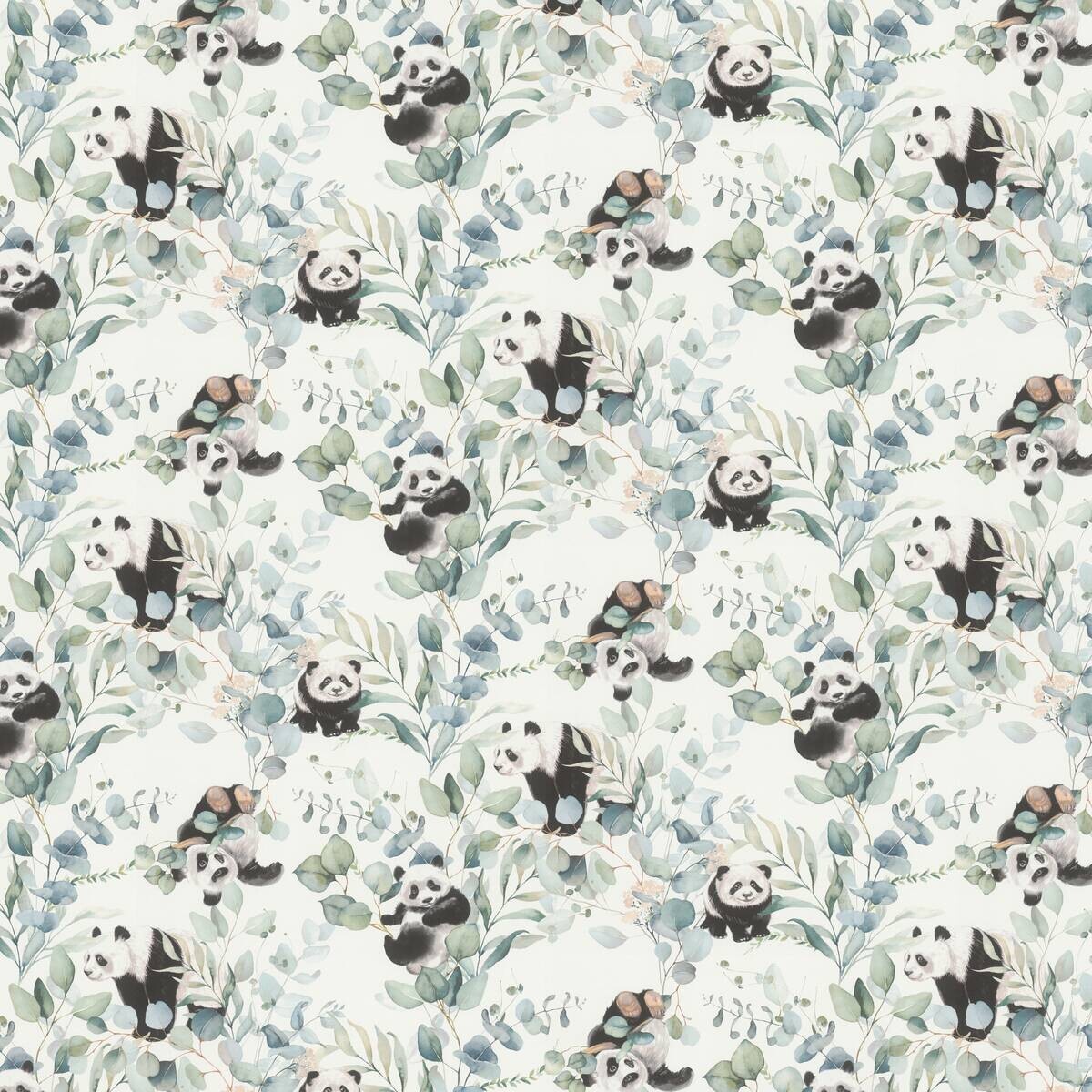 Papiertapete Pandabären weiß grün B/L: ca. 53x1005 cm