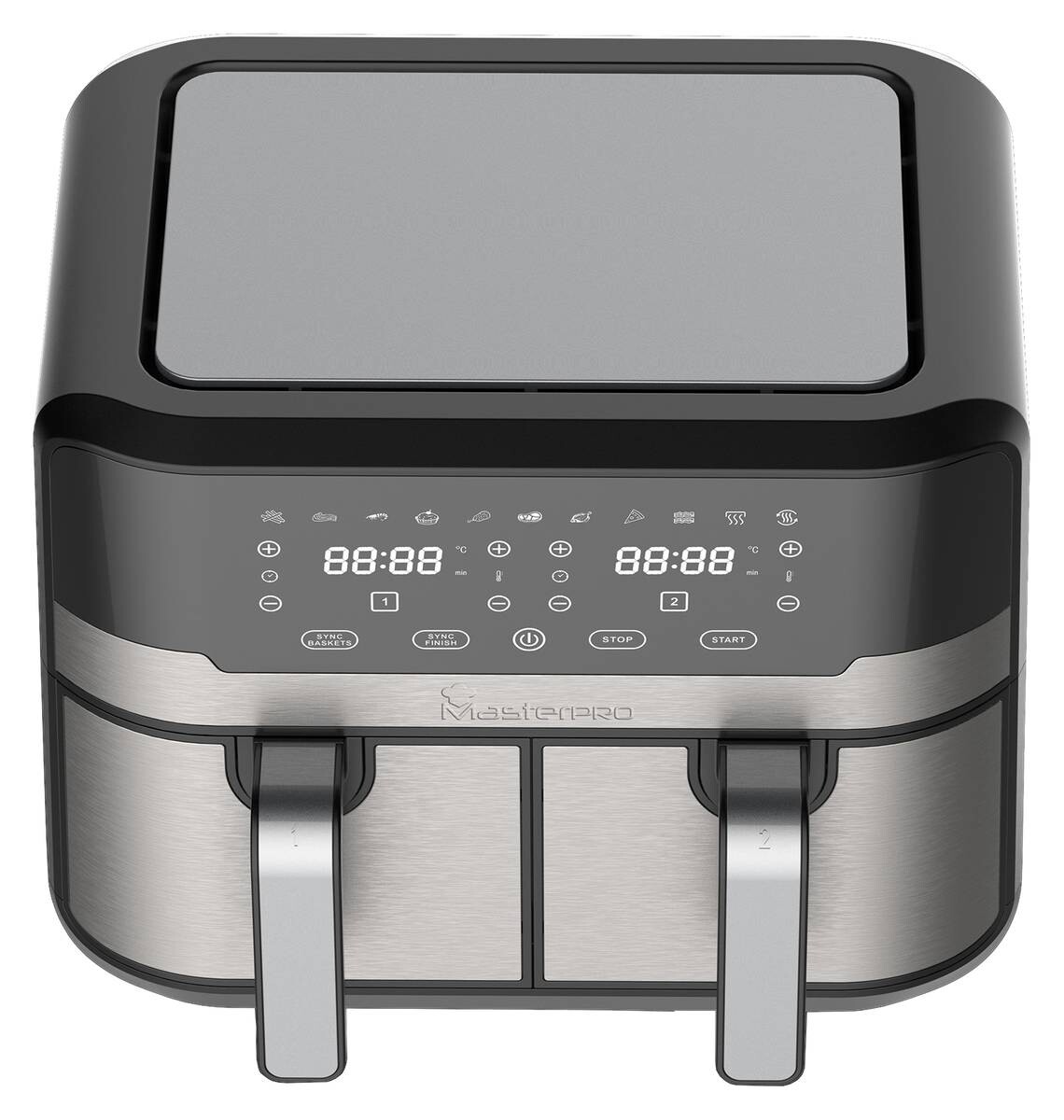 MASTERPRO Heißluftfritteuse Doppelbehälter BGMP-9178-BK silber Metall B/H/T: ca. 45x35,5x38 cm ca. 9 l