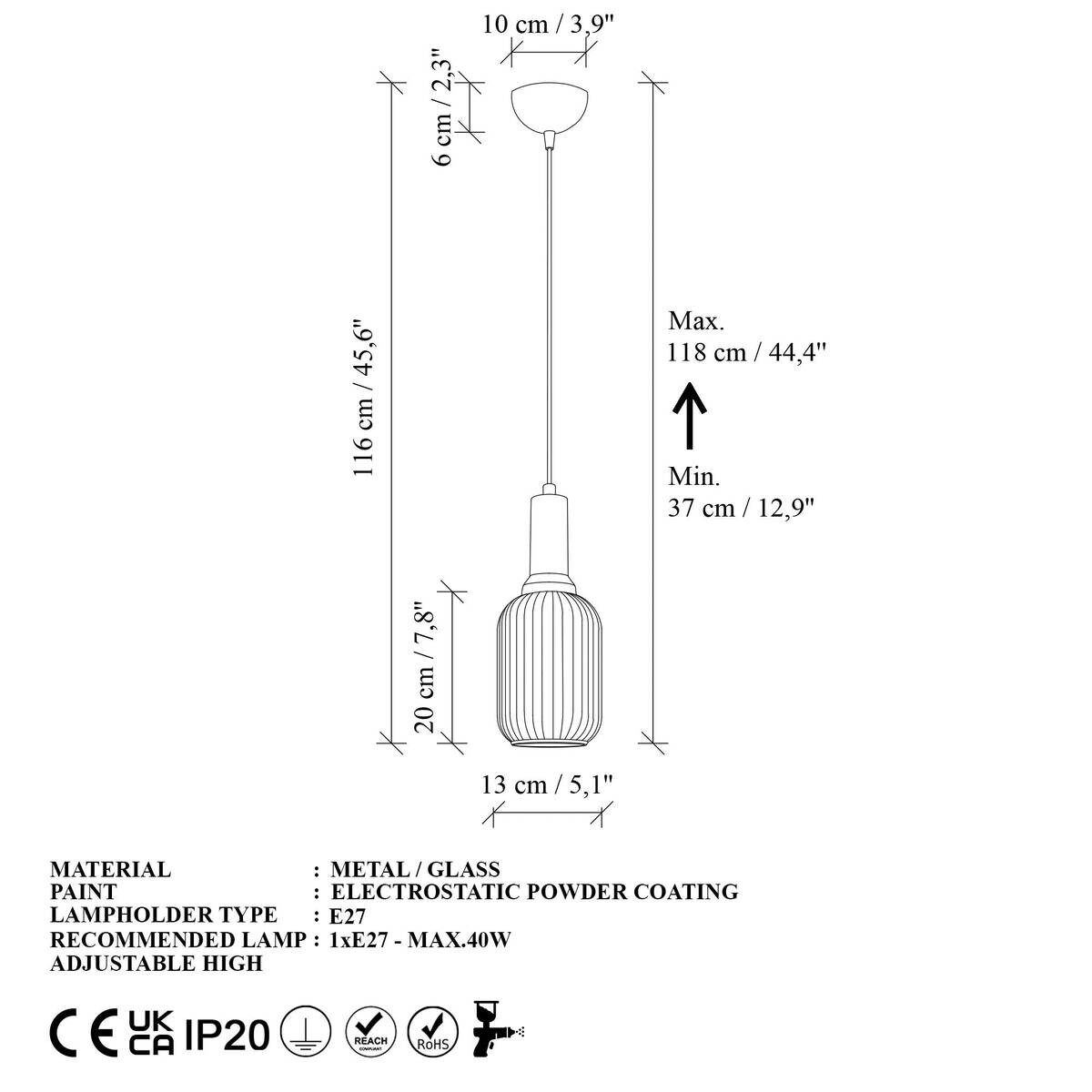 Opviq Pendelleuchte Asker-15191 gold Glas Metall B/H/T/L/D: ca. 13x118x13x13x13 cm E27 1 Brennstellen
