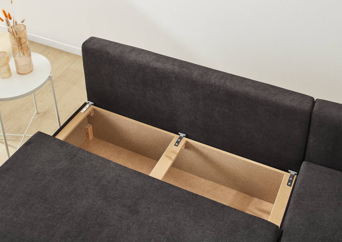 Ecksofa mit Bettfunktion und Bettkasten grau Microfaser B/H/T: ca. 191x70x142 cm