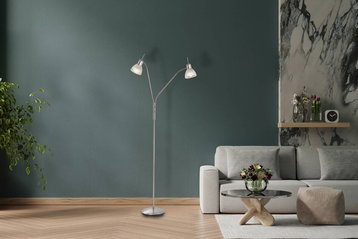 Nowa Stehlampe 41890201 weiß nickel matt Metall Glas H/D: ca. 145x45 cm E14 2 Brennstellen