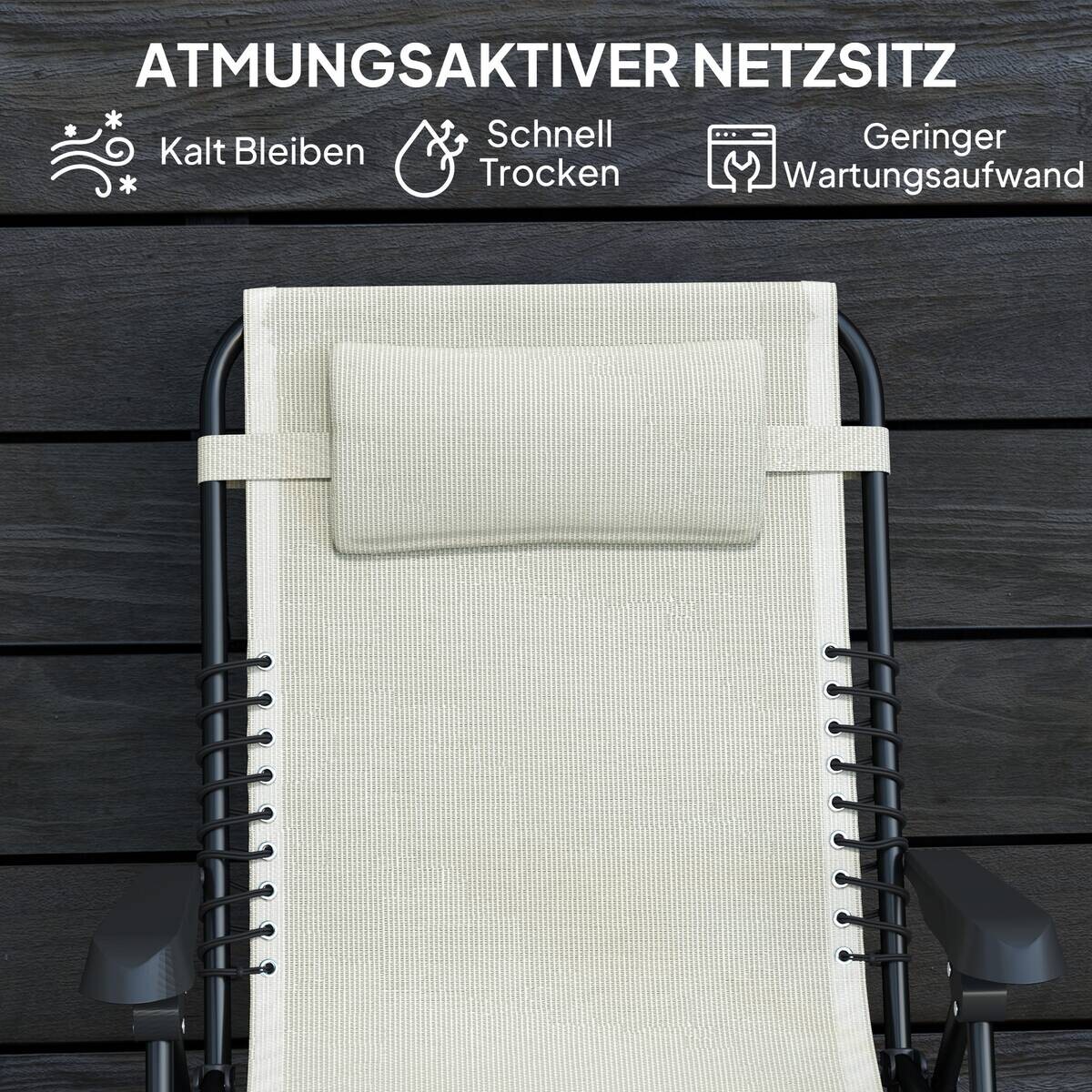 Outsunny Sonnenliege beige Netzstoff B/H/L: ca. 65x112x90 cm