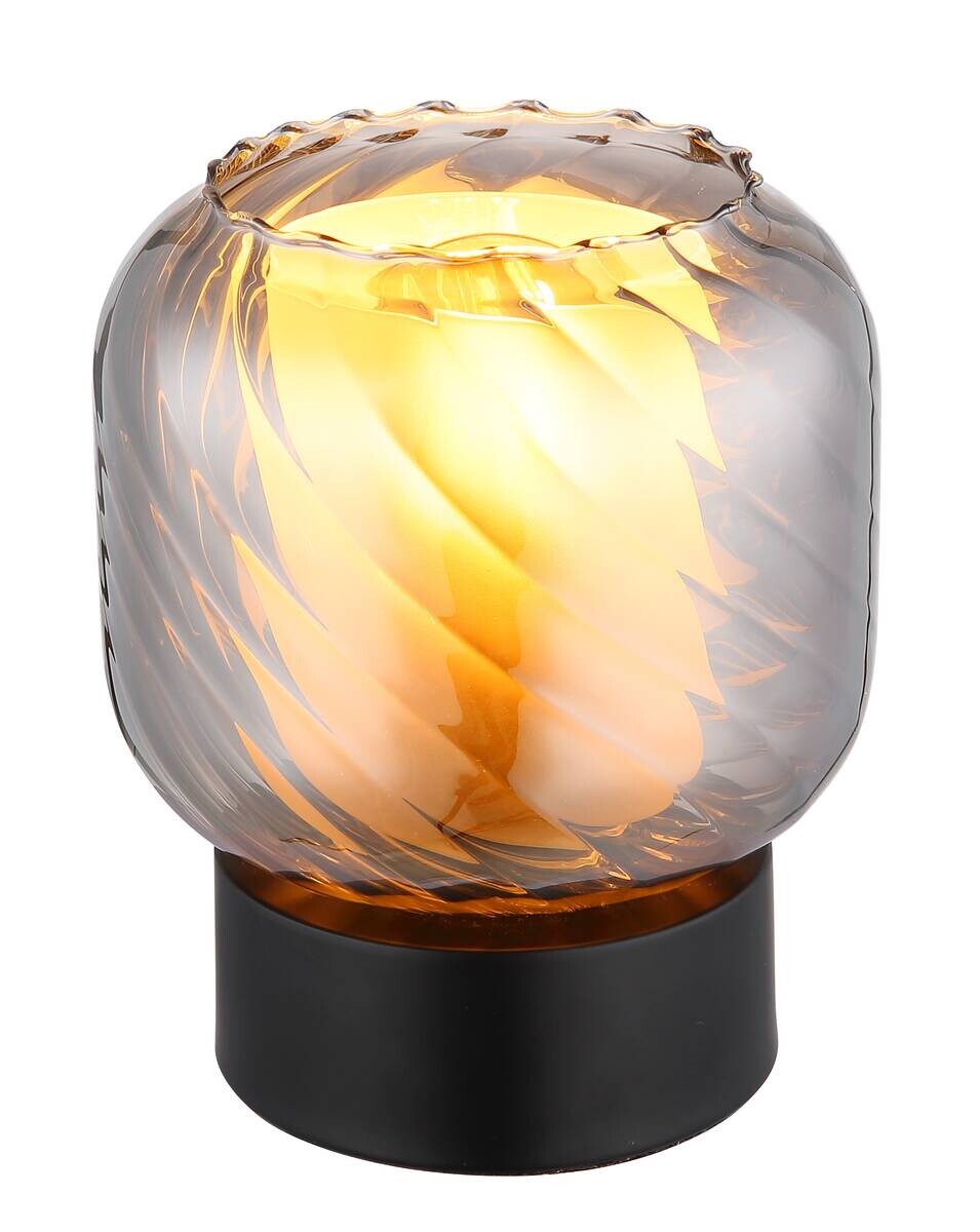 GLOBO Tischleuchte Rauch mattschwarz Metall Glas H/D: ca. 17x14 cm E27 1 Brennstellen