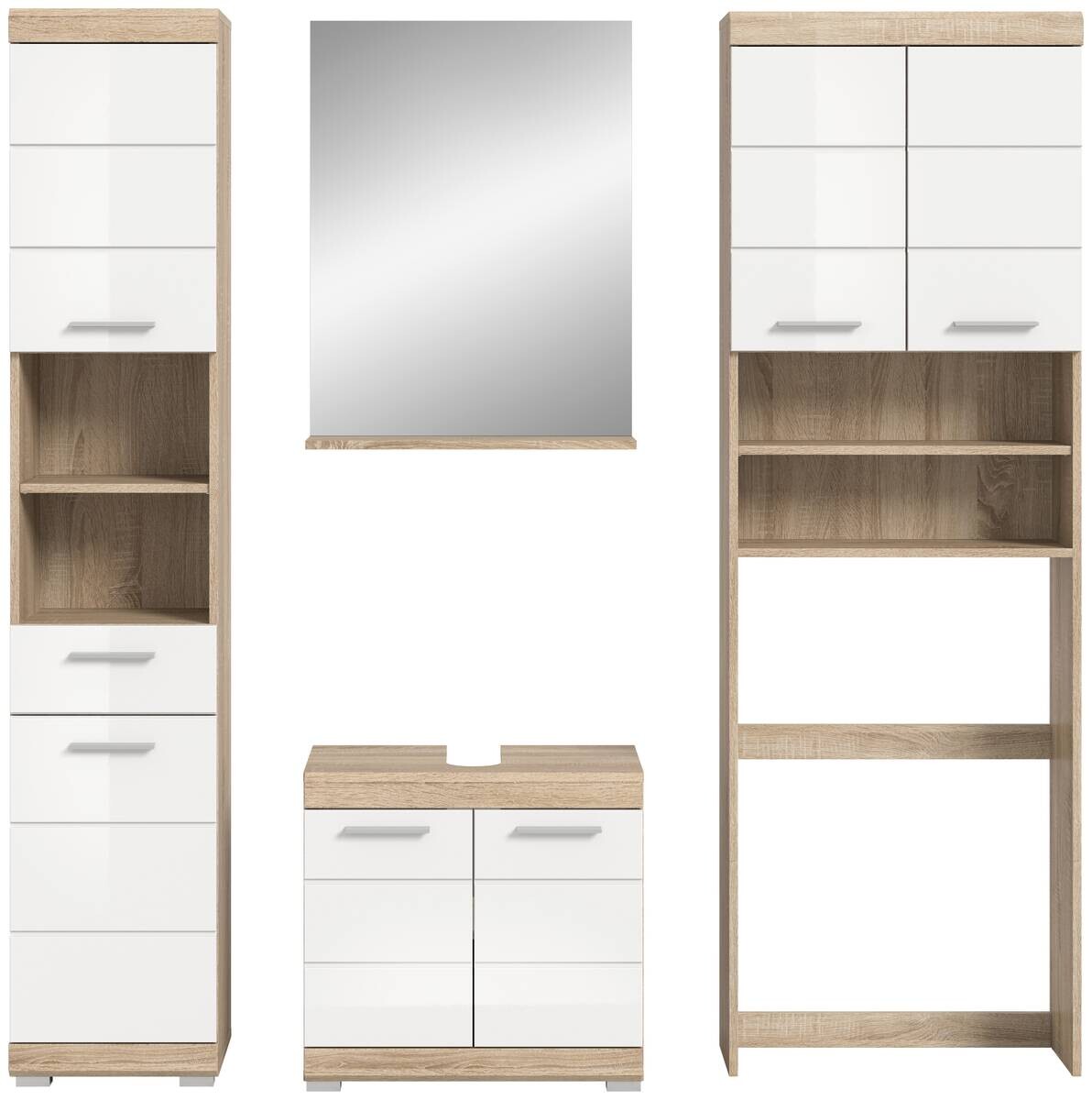 Badezimmer-Set Lambada Eiche Sonoma Nachbildung weiß Hochglanz B/H/T: ca. 190x191x34 cm