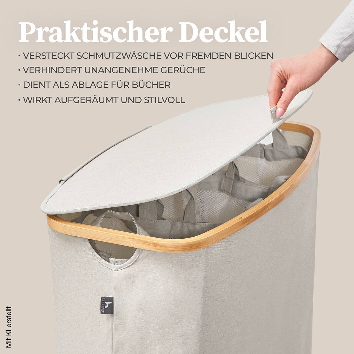 Wäschekorb beige Kunststoff B/H/L: ca. 36,5x67x61 cm