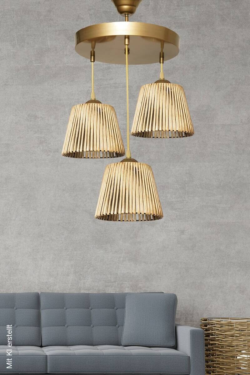 Opviq Pendelleuchte natur B/H/T/L/D: ca. 35x85x35x35x35 cm E27 3 Brennstellen