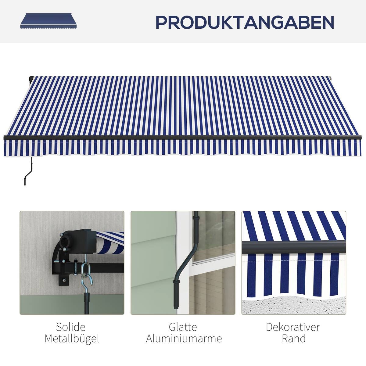 Outsunny Markise weiß B/H: ca. 300x396 cm