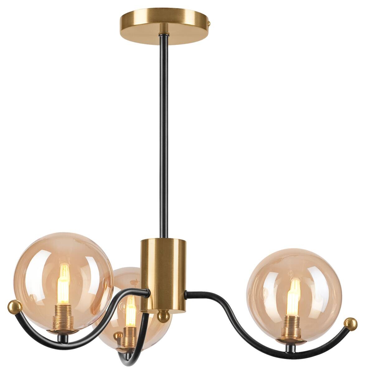 Lamkur Pendelleuchte GEORGIA 49274 schwarz gold Stahl Glas H/L: ca. 48,5x48 cm E27 3 Brennstellen