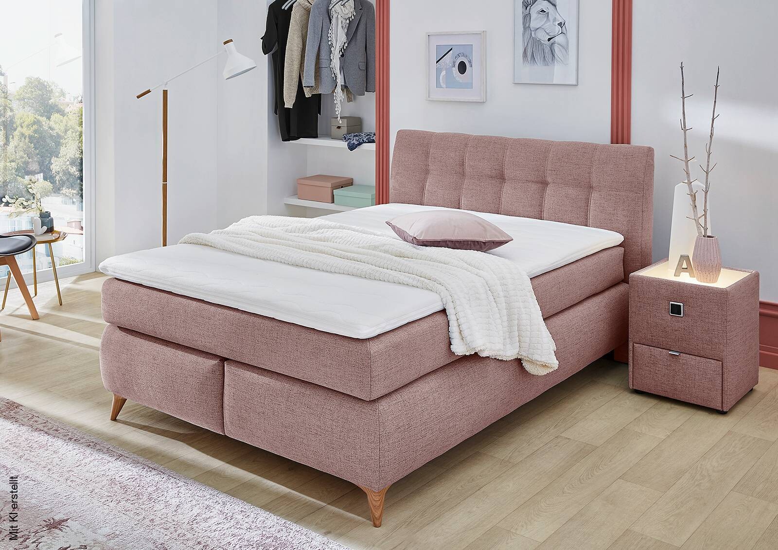 Boxspringbett rosa Feinstruktur Liegefläche B/L: ca. 140x200 cm
