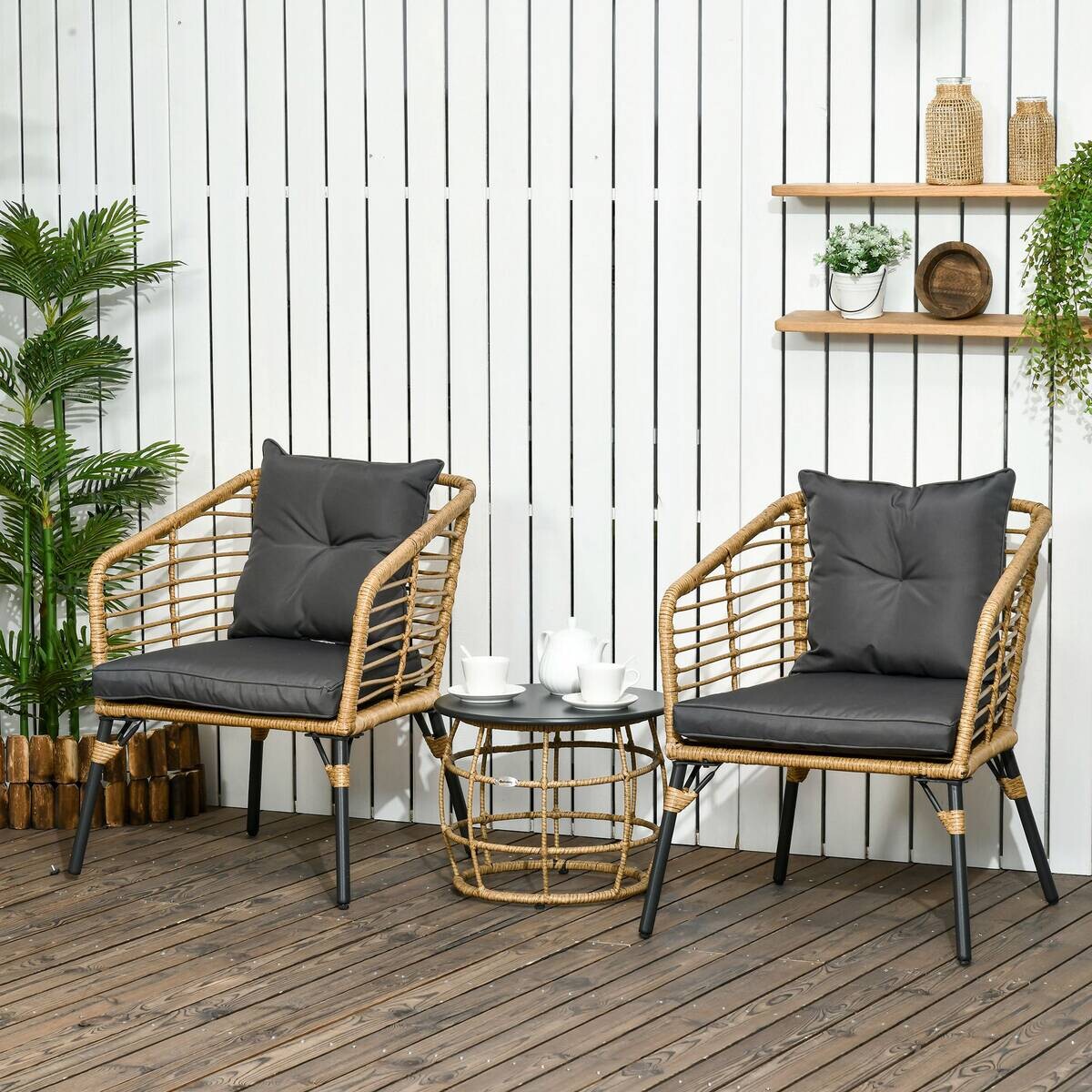 Outsunny Sitzgruppe dunkelgrau Edelstahl B/H/L: ca. 65x62x78 cm