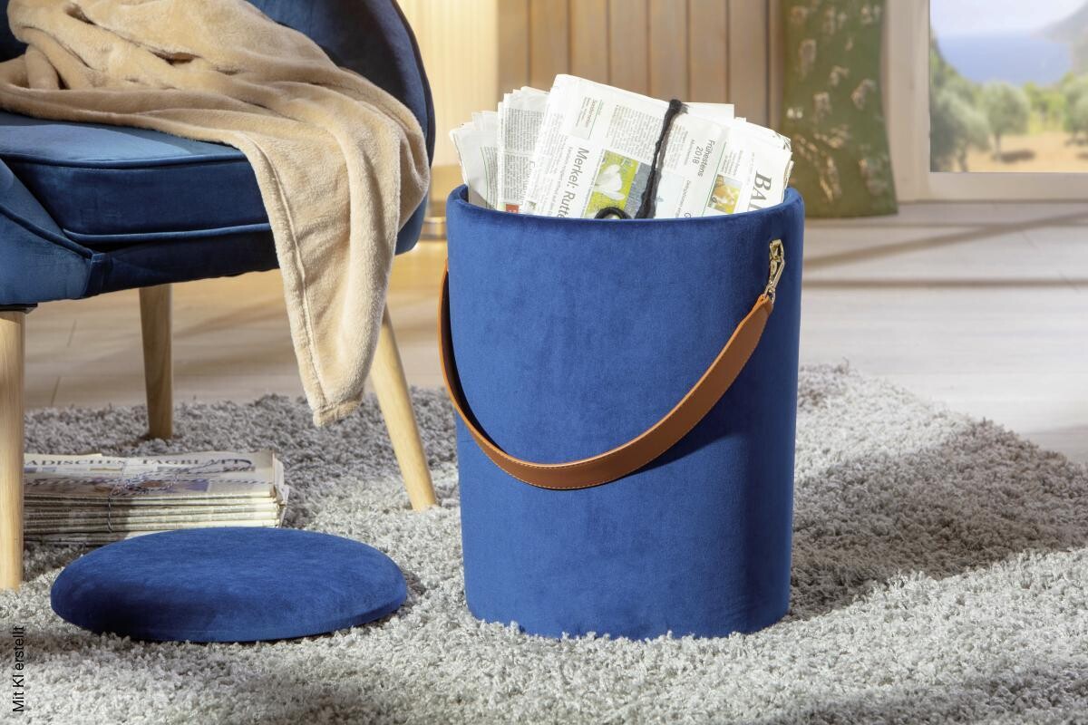 Inter Link Hocker Papua blau MDF Samtoptik B/H/T: ca. 35x45x35 cm