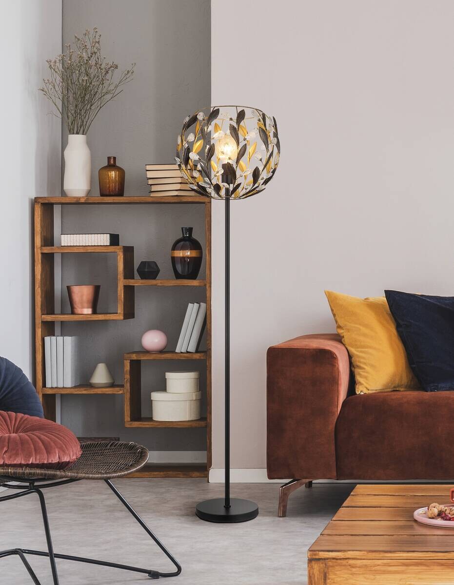 GLOBO Stehlampe MIKA 15759S schwarz gold Metall H/D: ca. 157x40 cm E27 1 Brennstellen