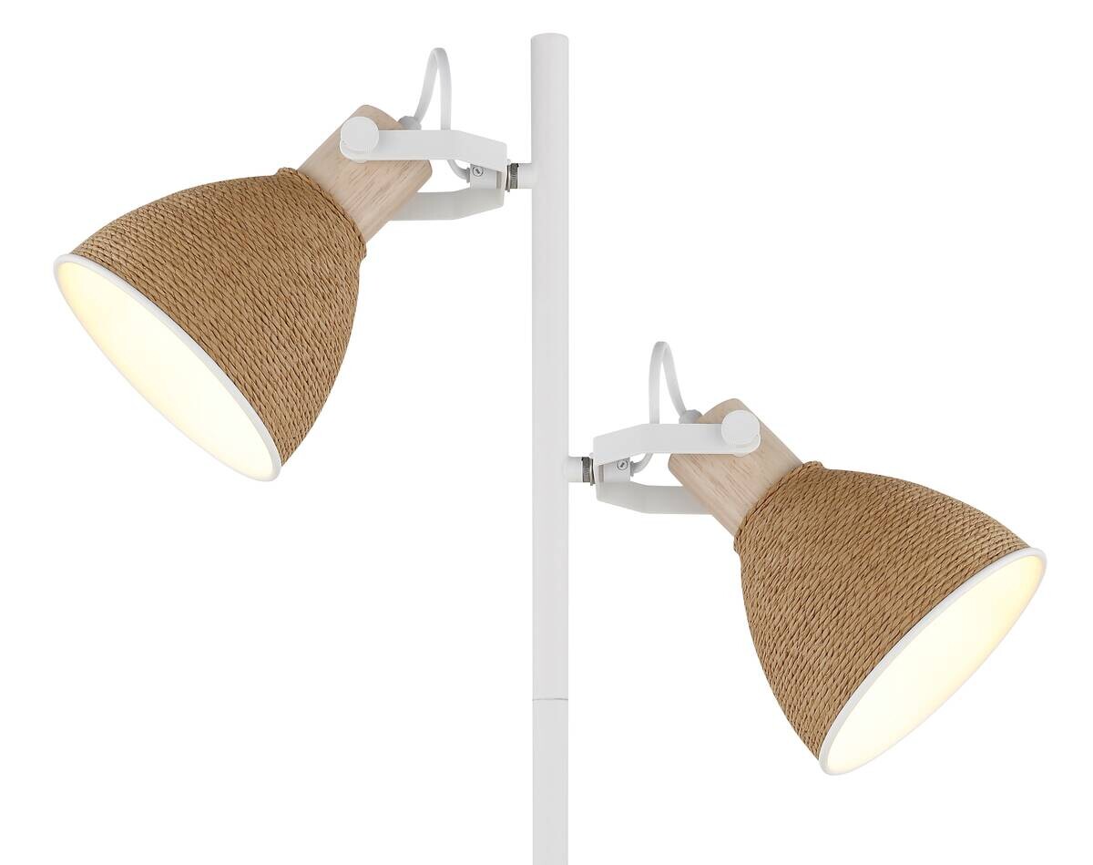 GLOBO Stehlampe braun weiß Metall Holz B/H/L: ca. 25x158,5x32,5 cm E14 2 Brennstellen
