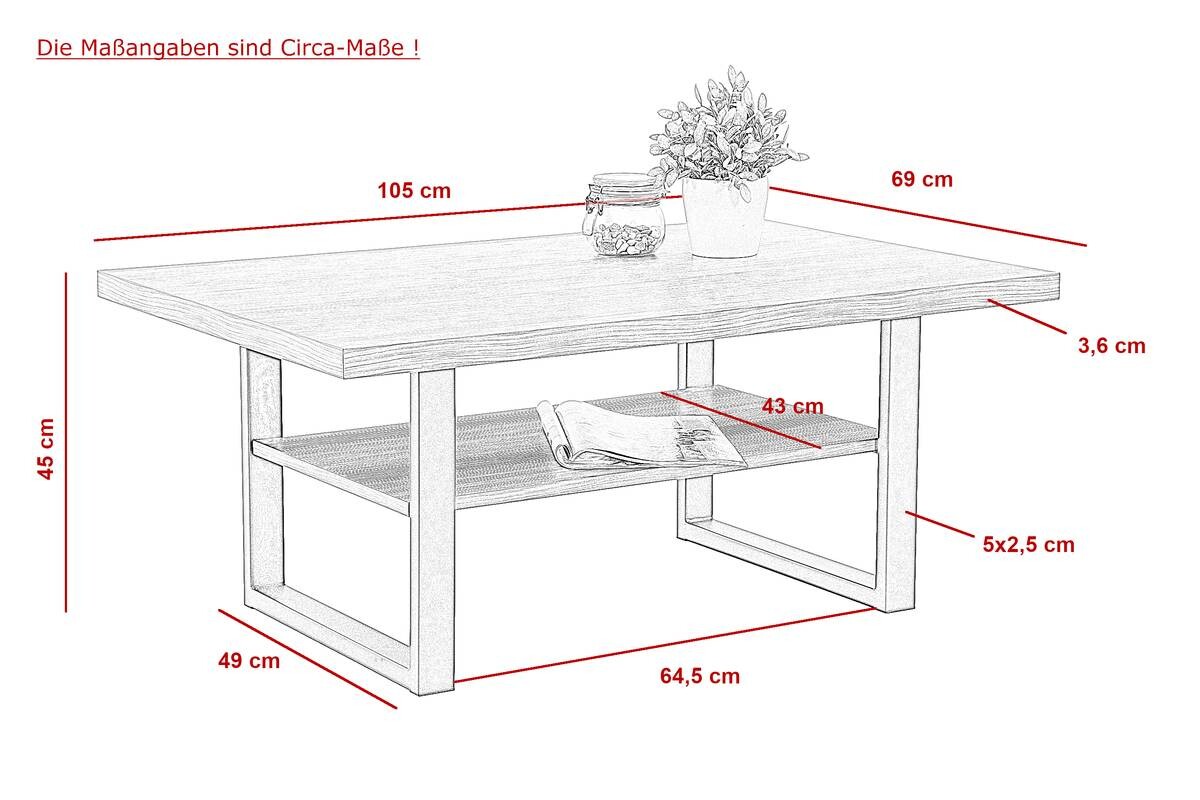 Couchtisch Anton Eiche Artisan Nachbildung B/H/T: ca. 105x45x69 cm