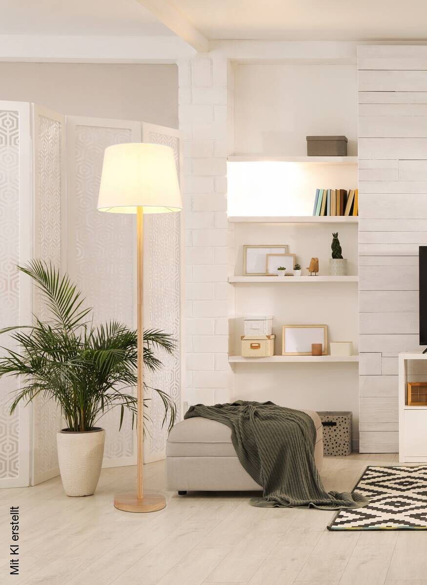 GLOBO Stehlampe JORIS 40100146 weiß schwarz braun Metall Textil H/D: ca. 151x35 cm 1 Brennstellen