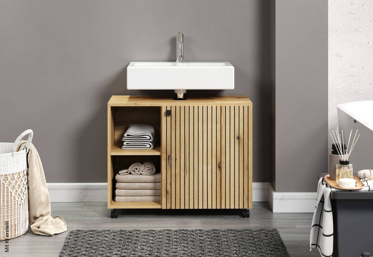 Waschbeckenunterschrank Pure Bliss Eiche Evoke Oak Nachbildung schwarz B/H/T: ca. 80x64x42 cm