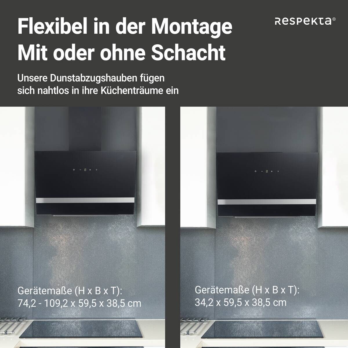 Respekta Dunstabzugshaube CH24060SAM schwarz B/H/T: ca. 59,5x34,2x38,5 cm