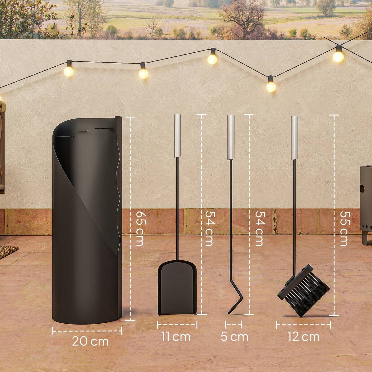 Outsunny Kaminbesteck schwarz B/H/L: ca. 20x65x20 cm