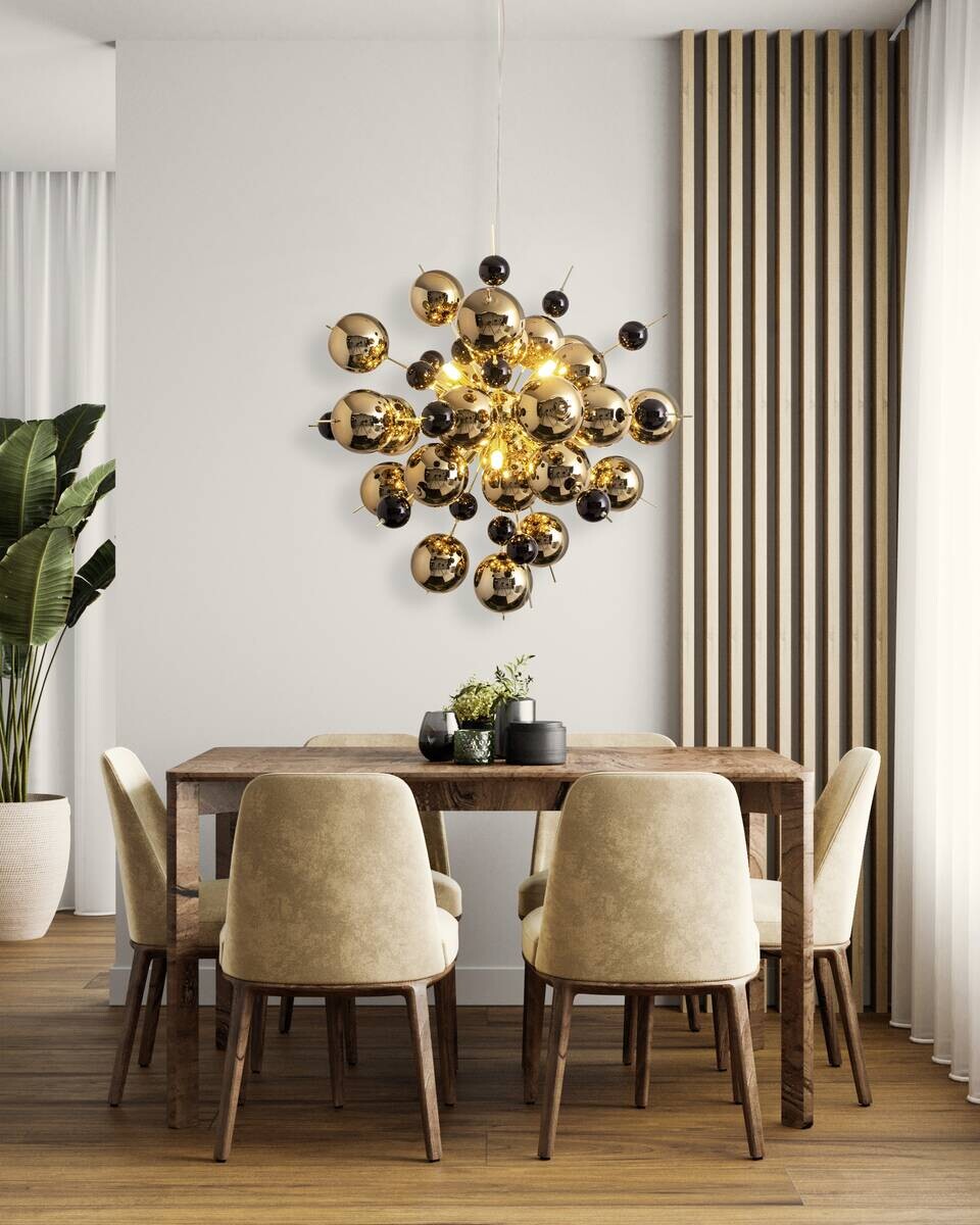Näve Leuchten Pendelleuchte 7026458 gold Glas Metall B/H/T: ca. 65x150x65 cm G9 10 Brennstellen