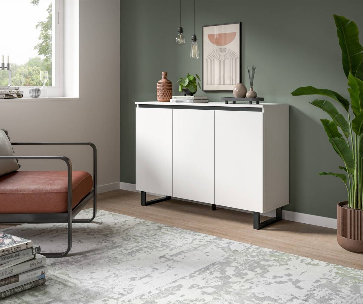 Sideboard Tomasa weiß schwarz B/H/T: ca. 120x84x36 cm