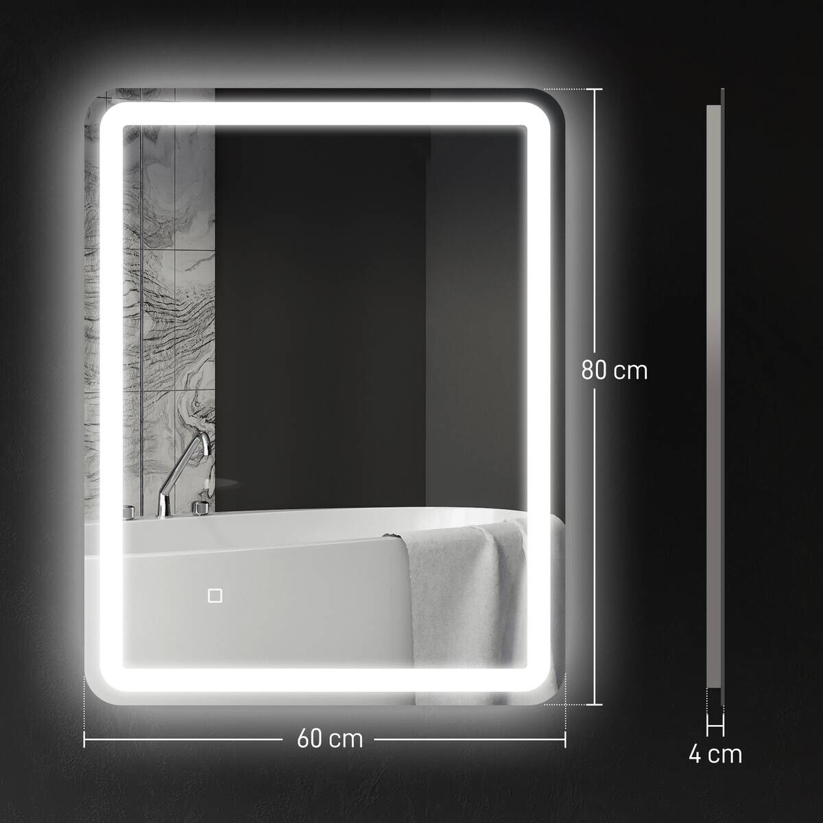 HOMCOM LED-Bad-Spiegel silber B/H/L: ca. 60x4x80 cm