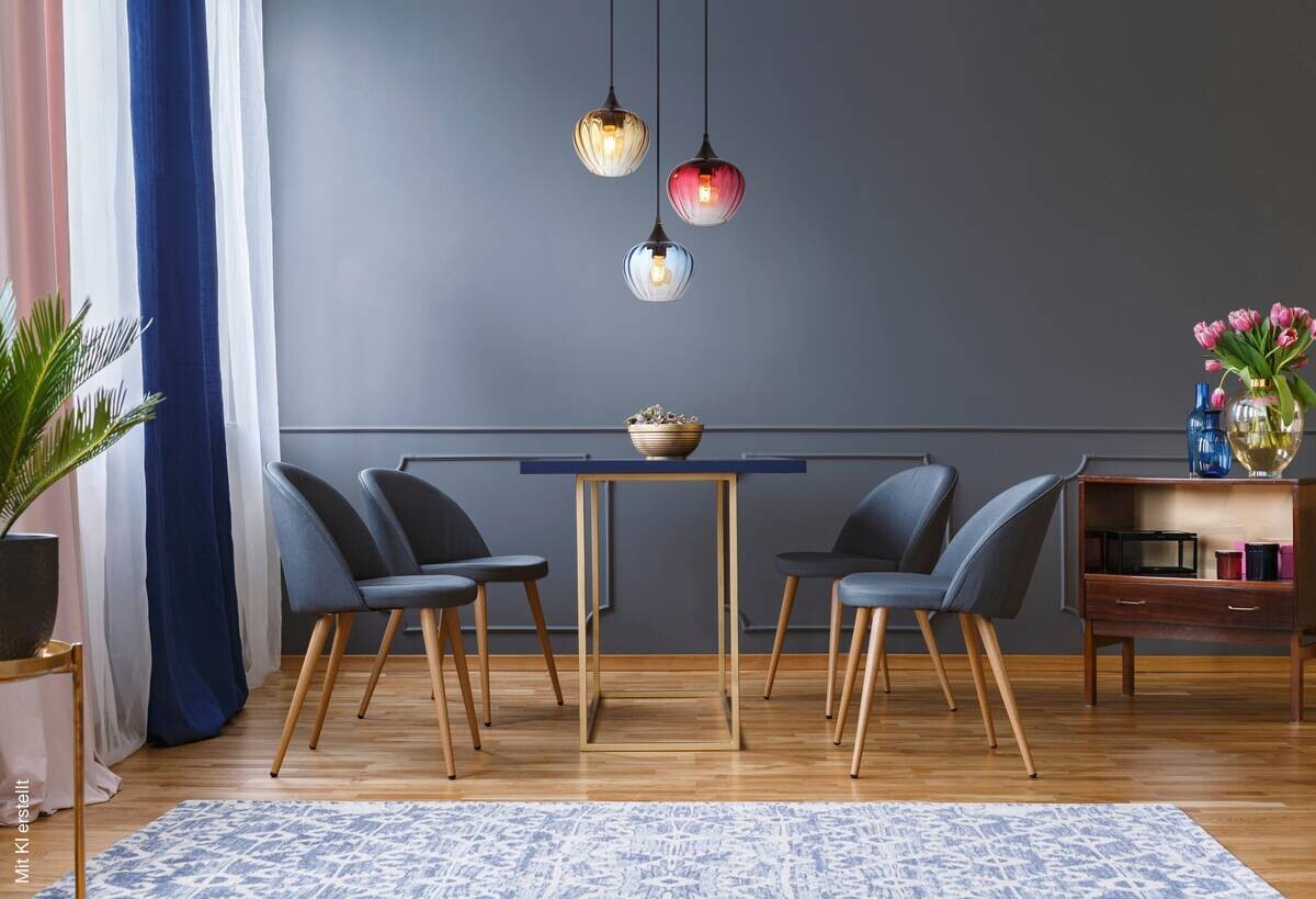 GLOBO Pendelleuchte SANDER 15748-3HR blau schwarz Glas Metall H/D: ca. 150x45 cm E27 3 Brennstellen