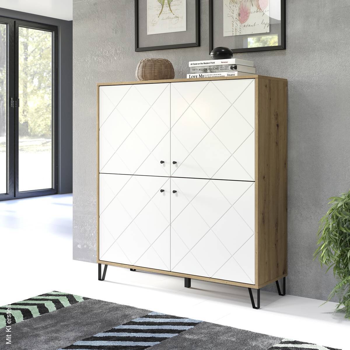 Highboard Touch Eiche Artisan Nachbildung weiß matt B/H/T: ca. 123x136x40 cm