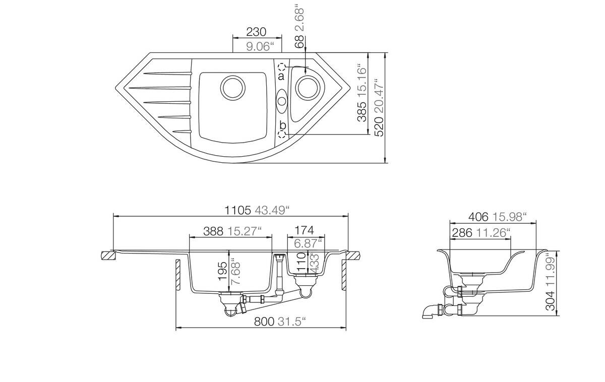 Respekta Einbauspüle Arlington schwarz Granit B/H/T: ca. 110,5x19,5x52 cm