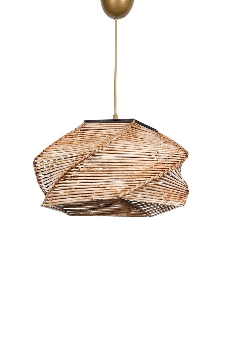 Opviq Pendelleuchte natur Holz B/H/T/L/D: ca. 36x60x36x36x36 cm E27 1 Brennstellen