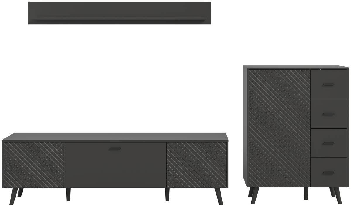 Wohnwand LINEA grau schwarz B/H/T: ca. 269x175x40 cm