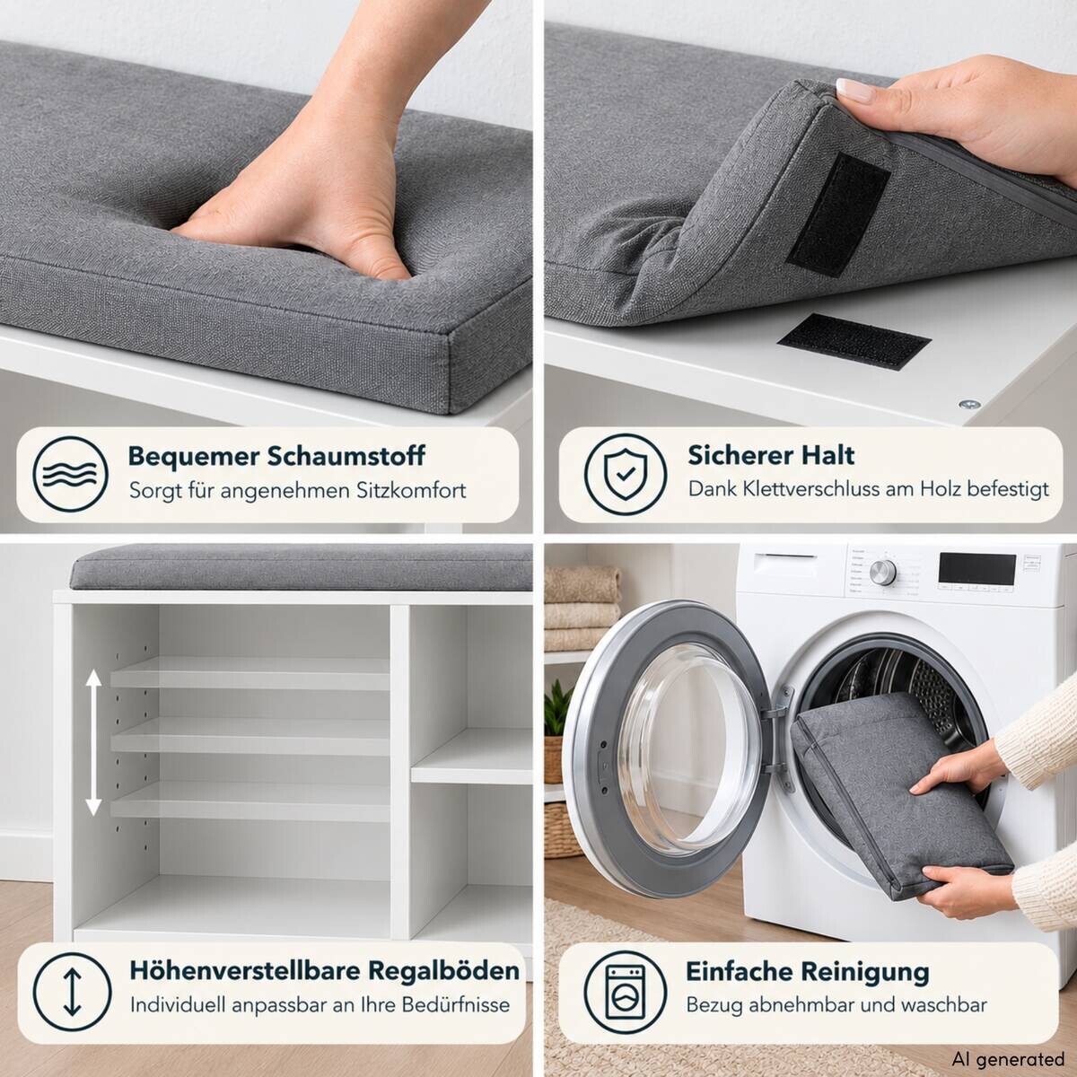 Kesper Schuhschrank mit Sitzkissen grau Textil B/H/L: ca. 29,5x48x1035 cm