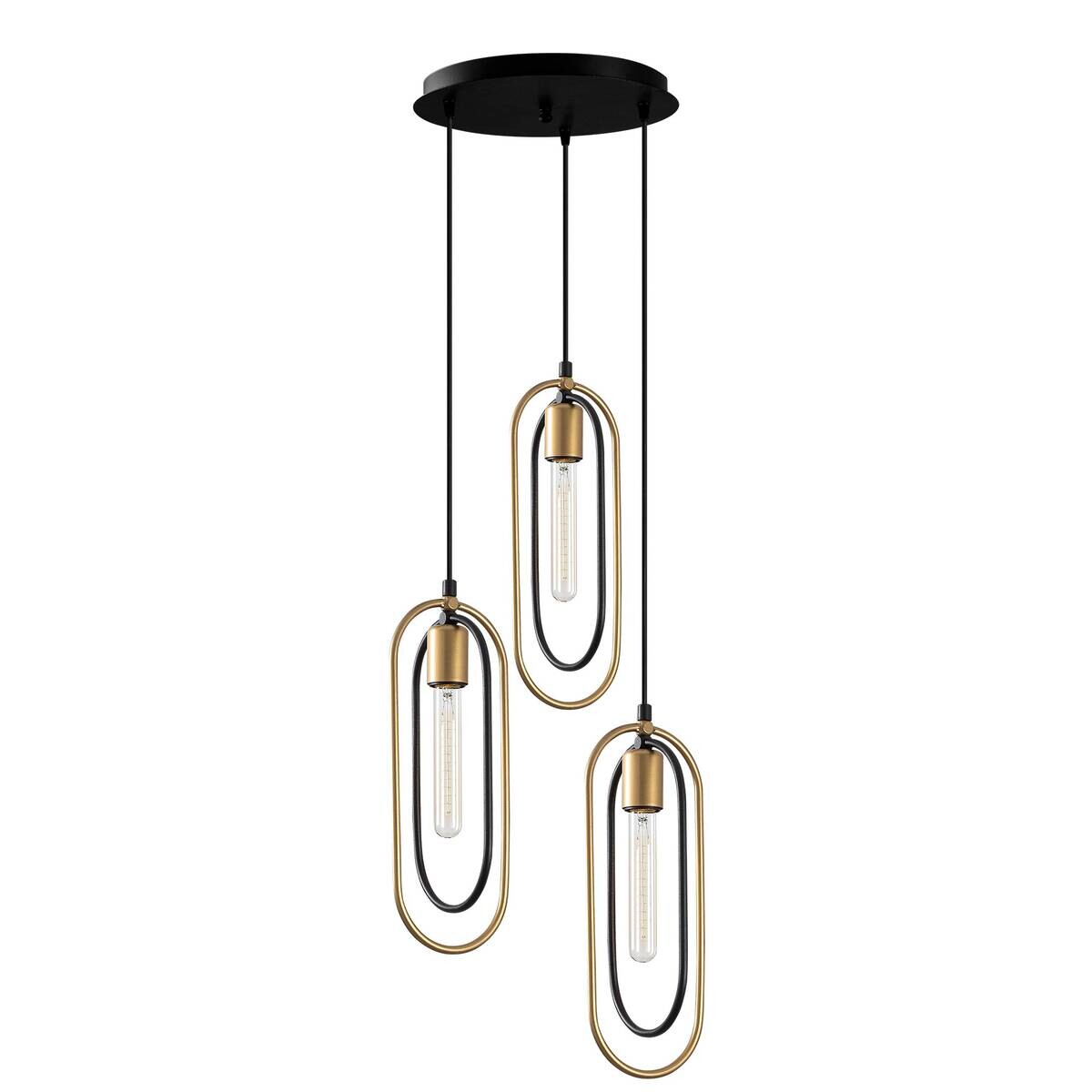 Opviq Pendelleuchte Cerco schwarz gold Metall B/H/T/L/D: ca. 38x132x38x38x38 cm E27 3 Brennstellen
