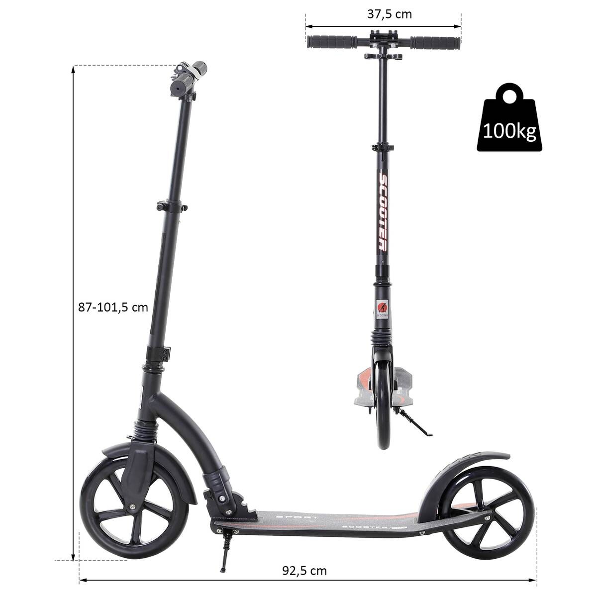HOMCOM Tretroller schwarz B/H/L: ca. 37,5x101,5x92,5 cm