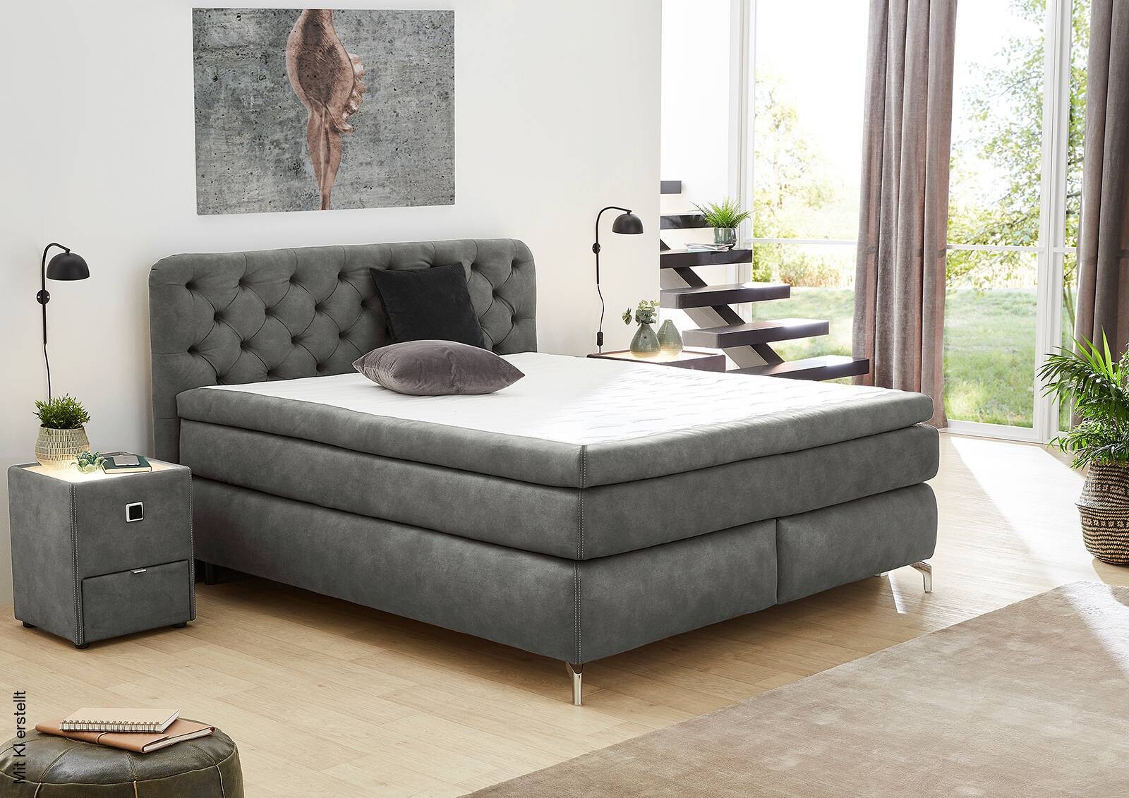 Boxspringbett grau Liegefläche B/L: ca. 180x200 cm