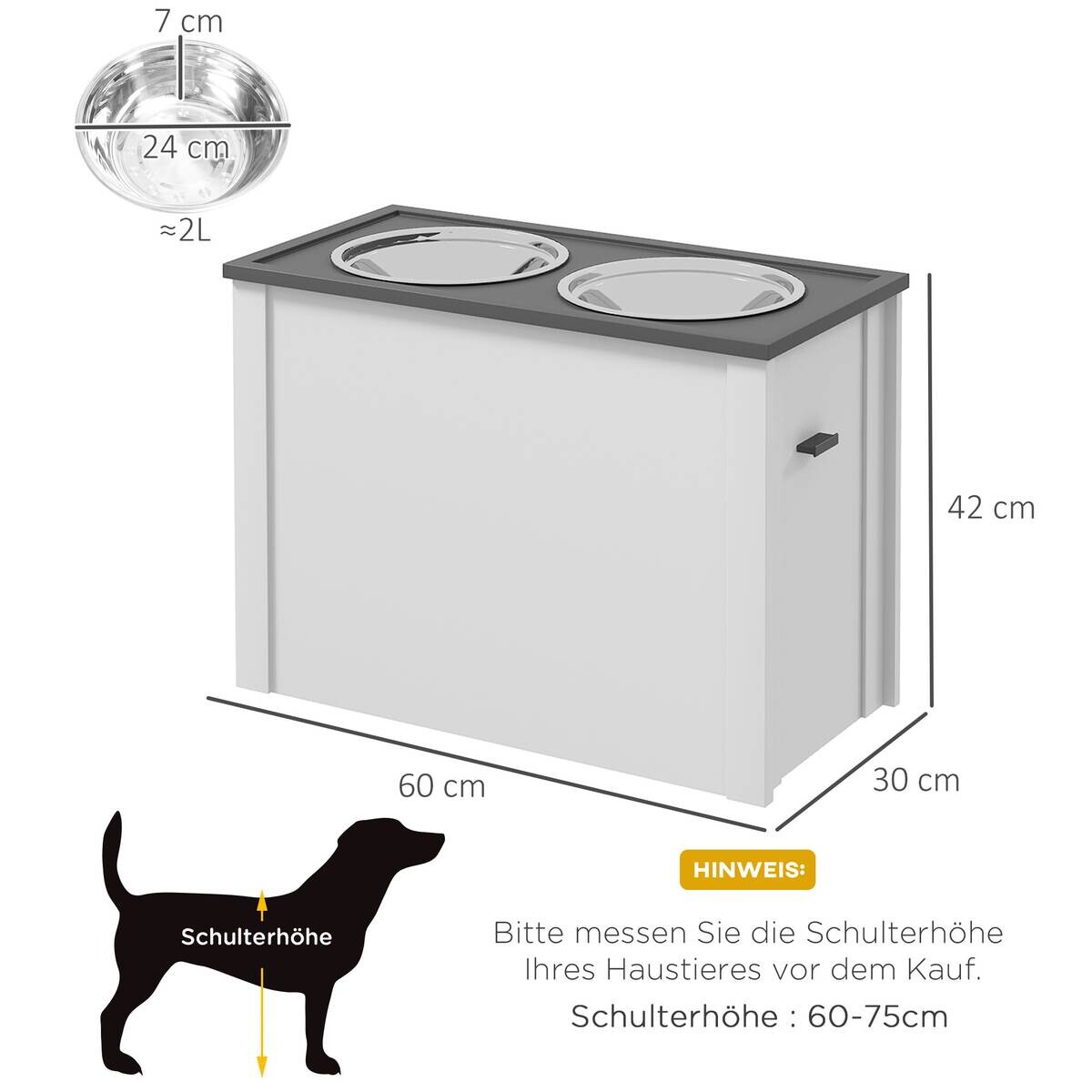 PawHut Futterstation weiß MDF B/H/L: ca. 30x42x60 cm